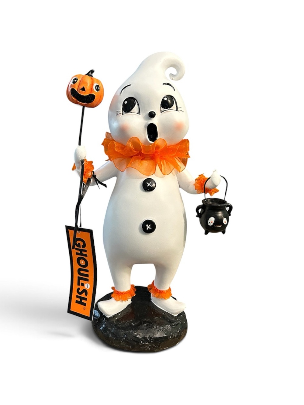 Ghoulish Halloween Ghost Figurine Vintage Style Ruffle Clown Pumpkin NWT